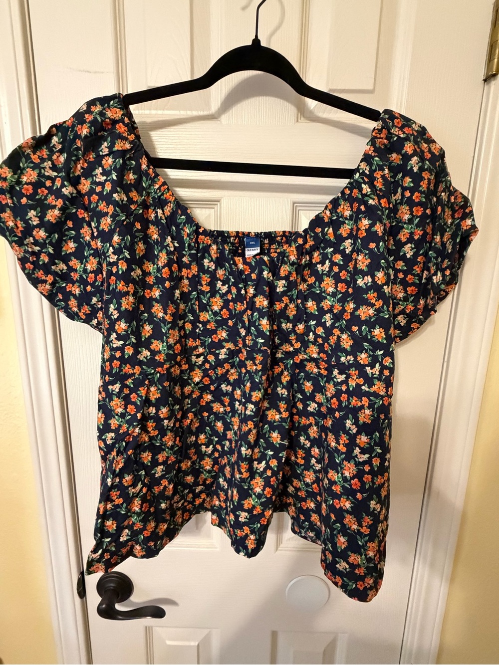 Old Navy Navy Blue Floral Off-Shoulder Crop Top